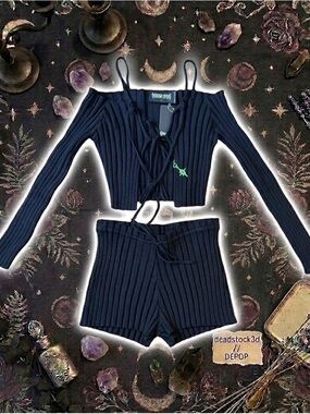 Darker Wavs x Dolls Kill PITCH KNIT RIBBED SHORTS SET